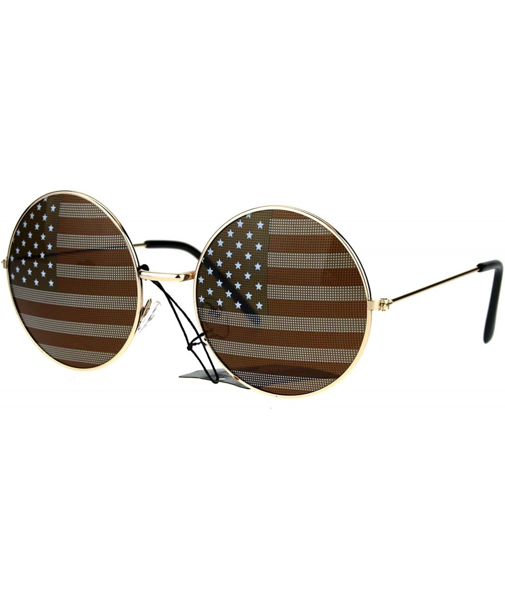 Round USA Flag Print Lens Sunglasses Round Circle Frame America US Flag - Gold - CM189QSXEZZ $17.82