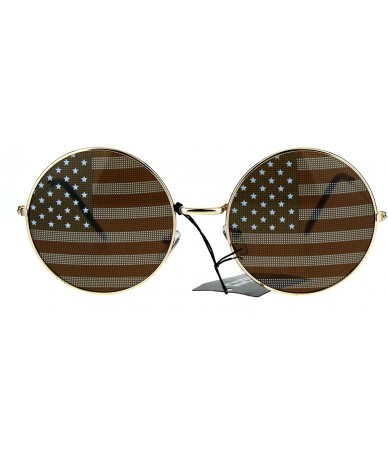 Round USA Flag Print Lens Sunglasses Round Circle Frame America US Flag - Gold - CM189QSXEZZ $17.82