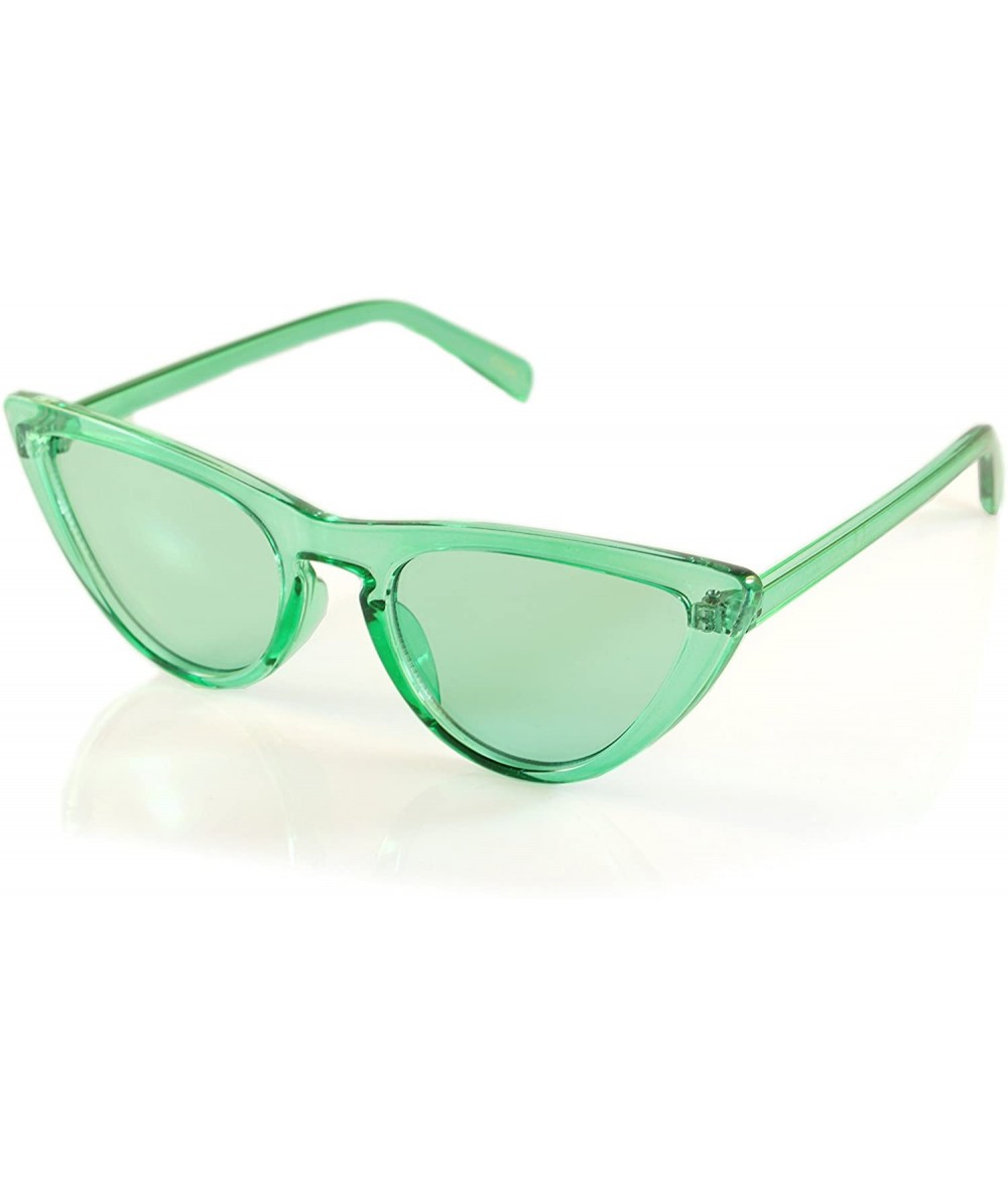 Cat Eye Iconic Celebrity Eye-Candy Slim Round Cat-Eye Sunglasses A161 - Green - C418CU3HK60 $18.99