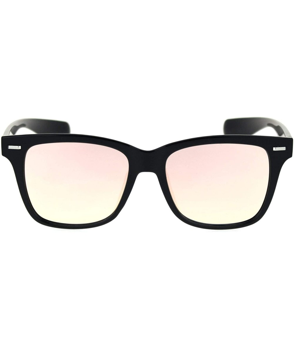 Oversized Color Mirror Lens Horn Rim Trendy Hipster Sunglasses - Shiny Black Pink Mirror - CT18ROU7WX0 $18.78