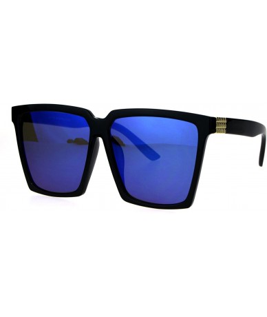 Square Womens Oversized Sunglasses Square Designer Frame Mirror Lens UV 400 - Black (Blue Mirror) - CE186HXOAQ2 $22.36