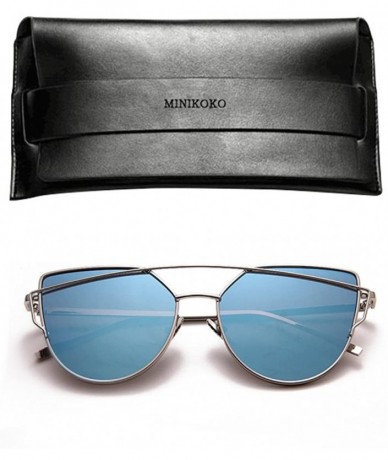 Oval fashion sunglasses unisex metal frame sunglasses uv400 protection sunglasses - The Silver Box/the Blue - CM12N35Y90Q $20.58