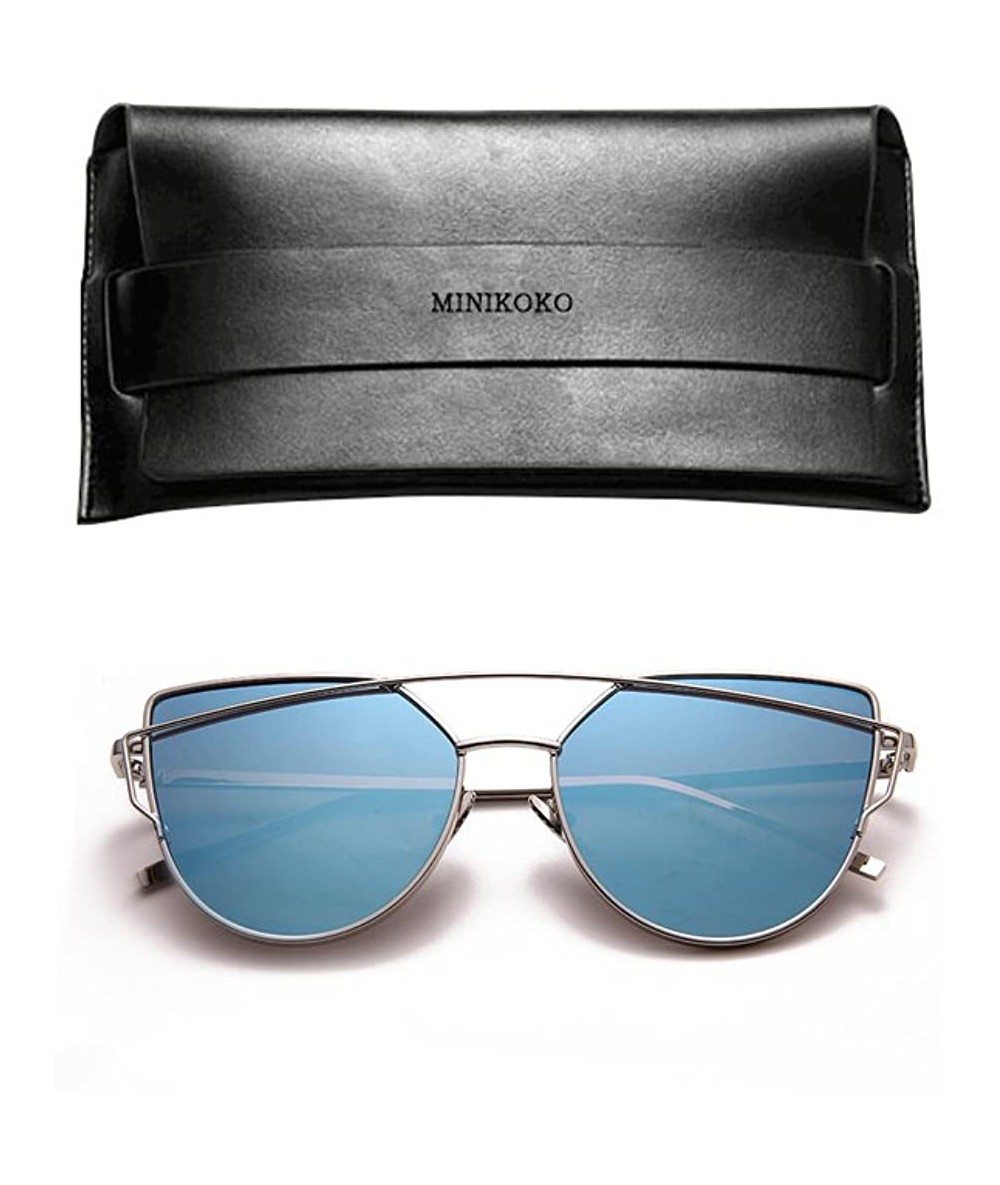 Oval fashion sunglasses unisex metal frame sunglasses uv400 protection sunglasses - The Silver Box/the Blue - CM12N35Y90Q $20.58