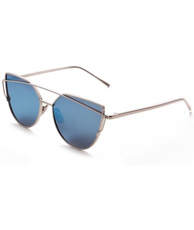 Oval fashion sunglasses unisex metal frame sunglasses uv400 protection sunglasses - The Silver Box/the Blue - CM12N35Y90Q $20.58