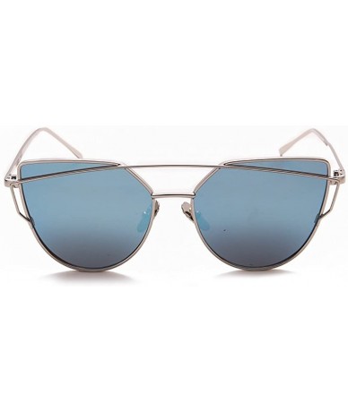 Oval fashion sunglasses unisex metal frame sunglasses uv400 protection sunglasses - The Silver Box/the Blue - CM12N35Y90Q $20.58