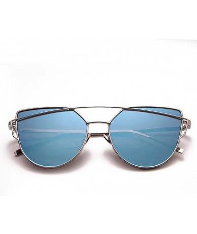 Oval fashion sunglasses unisex metal frame sunglasses uv400 protection sunglasses - The Silver Box/the Blue - CM12N35Y90Q $20.58