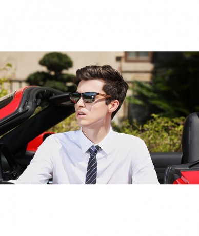 Rectangular Genuine adjustable sunglasses Square men polarized UV400 Al-Mg And Walnut Wood - Black/Silver - CF18WZ8XHMH $42.30