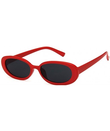 Oval Unisex Sunglasses Retro White Black Drive Holiday Oval Non-Polarized UV400 - Red Grey - CY18RKH2W6C $17.84