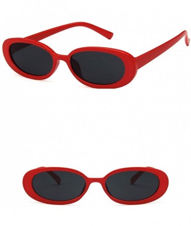 Oval Unisex Sunglasses Retro White Black Drive Holiday Oval Non-Polarized UV400 - Red Grey - CY18RKH2W6C $17.84