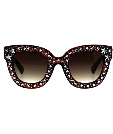 Rectangular Star Engrave Bling Thick Horn Rim Womens Diva Sunglasses - Tortoise Brown - CG18D5MRTWR $21.83