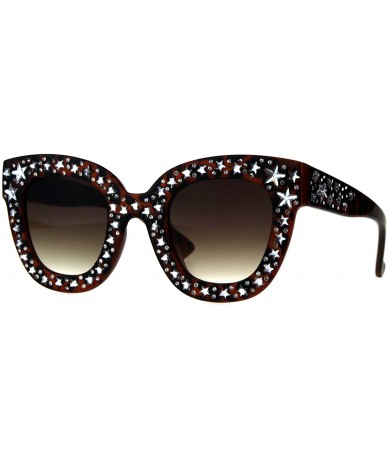 Rectangular Star Engrave Bling Thick Horn Rim Womens Diva Sunglasses - Tortoise Brown - CG18D5MRTWR $21.83