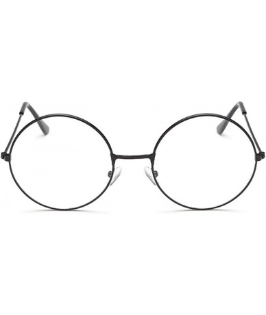 Oval Vintage Women Popular Round Metal Clear Lens Glasses Frame Trendy Nerd Anti-radiation Spectacles Eyeglass - Black - C519...