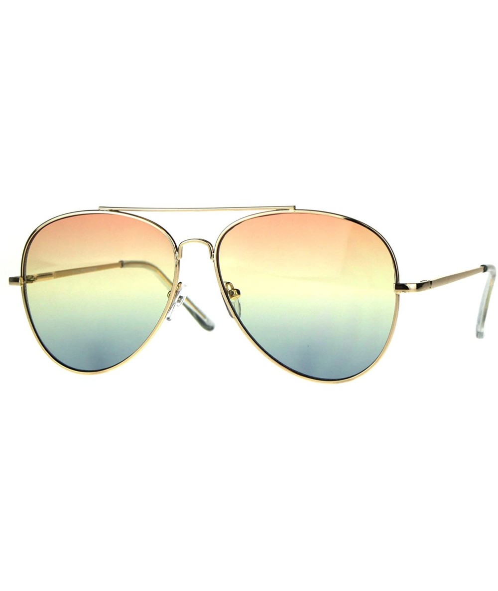 Aviator Gold Aviator Spring Hinge Sunglasses Ombre Multicolor Gradient Lens UV 400 - Gold (Orange Yellow Blue) - C8188OWQAO6 ...