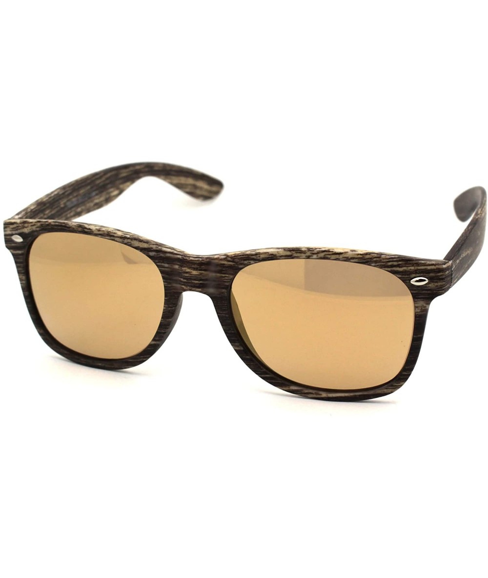 Rectangular Retro Reflective Color Mirror Wood Grain Hipster Horn Rim Sunglasses - Brown Wood Gold Mirror - CQ18ZWQMX68 $18.33