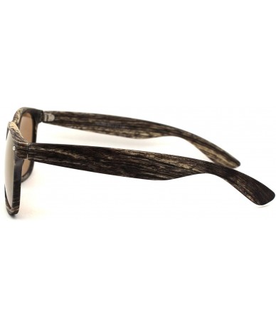 Rectangular Retro Reflective Color Mirror Wood Grain Hipster Horn Rim Sunglasses - Brown Wood Gold Mirror - CQ18ZWQMX68 $18.33