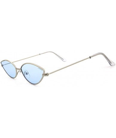 Rectangular Fashion Cateye Small Metal Frame Sunglasses for Women UV 400 Protection - Silver Frame Blue Lens - CJ18RCL2TEZ $1...