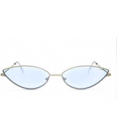 Rectangular Fashion Cateye Small Metal Frame Sunglasses for Women UV 400 Protection - Silver Frame Blue Lens - CJ18RCL2TEZ $1...