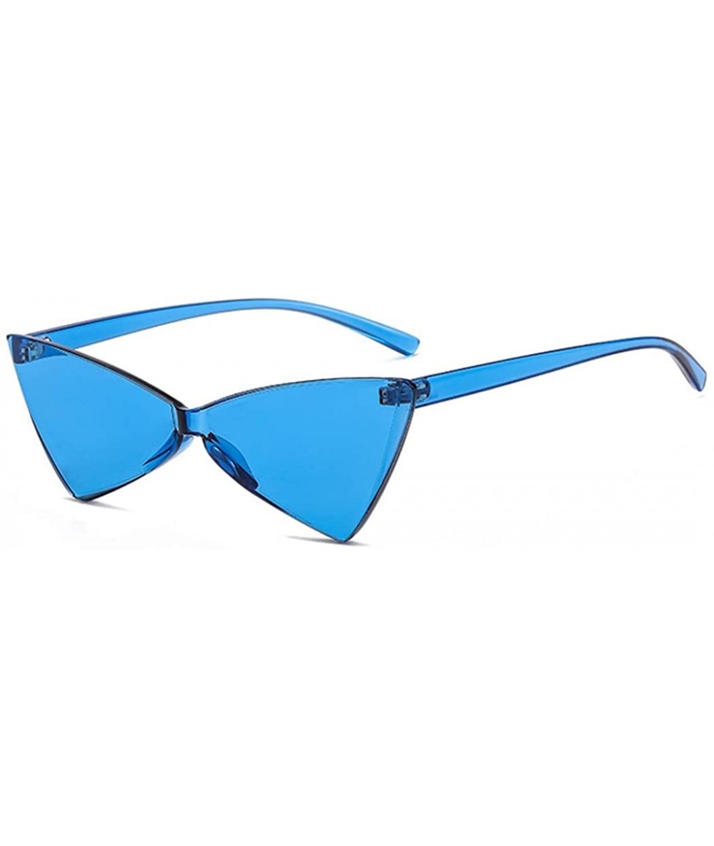 Rimless One Piece Rimless Tinted Sunglasses Women Men Clear Colored Cat Eye Triangle Sunglasses - Blue - C818QOTEQNH $19.62