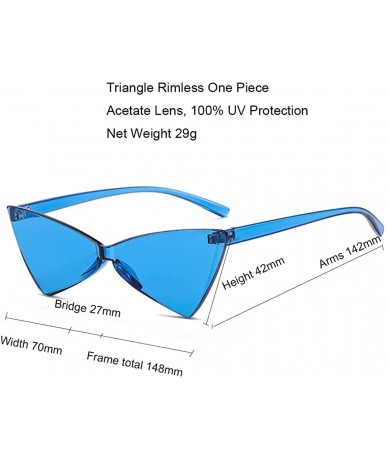 Rimless One Piece Rimless Tinted Sunglasses Women Men Clear Colored Cat Eye Triangle Sunglasses - Blue - C818QOTEQNH $19.62