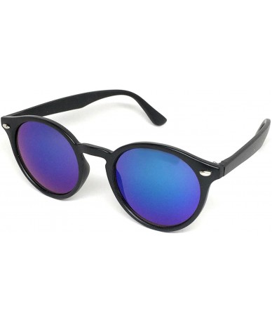 Round Round Horned Rimmed Retro Keyhole Sunglasses - Matte Black- Blue Revo - CZ185XQTXNI $18.27