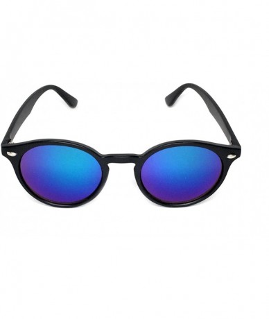 Round Round Horned Rimmed Retro Keyhole Sunglasses - Matte Black- Blue Revo - CZ185XQTXNI $18.27