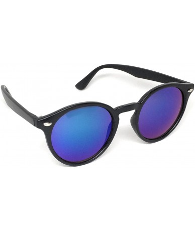 Round Round Horned Rimmed Retro Keyhole Sunglasses - Matte Black- Blue Revo - CZ185XQTXNI $18.27