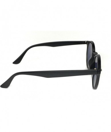 Round Round Horned Rimmed Retro Keyhole Sunglasses - Matte Black- Blue Revo - CZ185XQTXNI $18.27