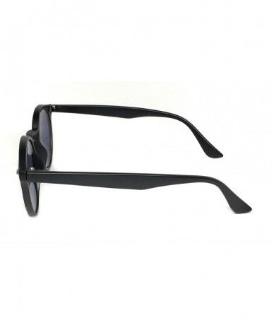 Round Round Horned Rimmed Retro Keyhole Sunglasses - Matte Black- Blue Revo - CZ185XQTXNI $18.27