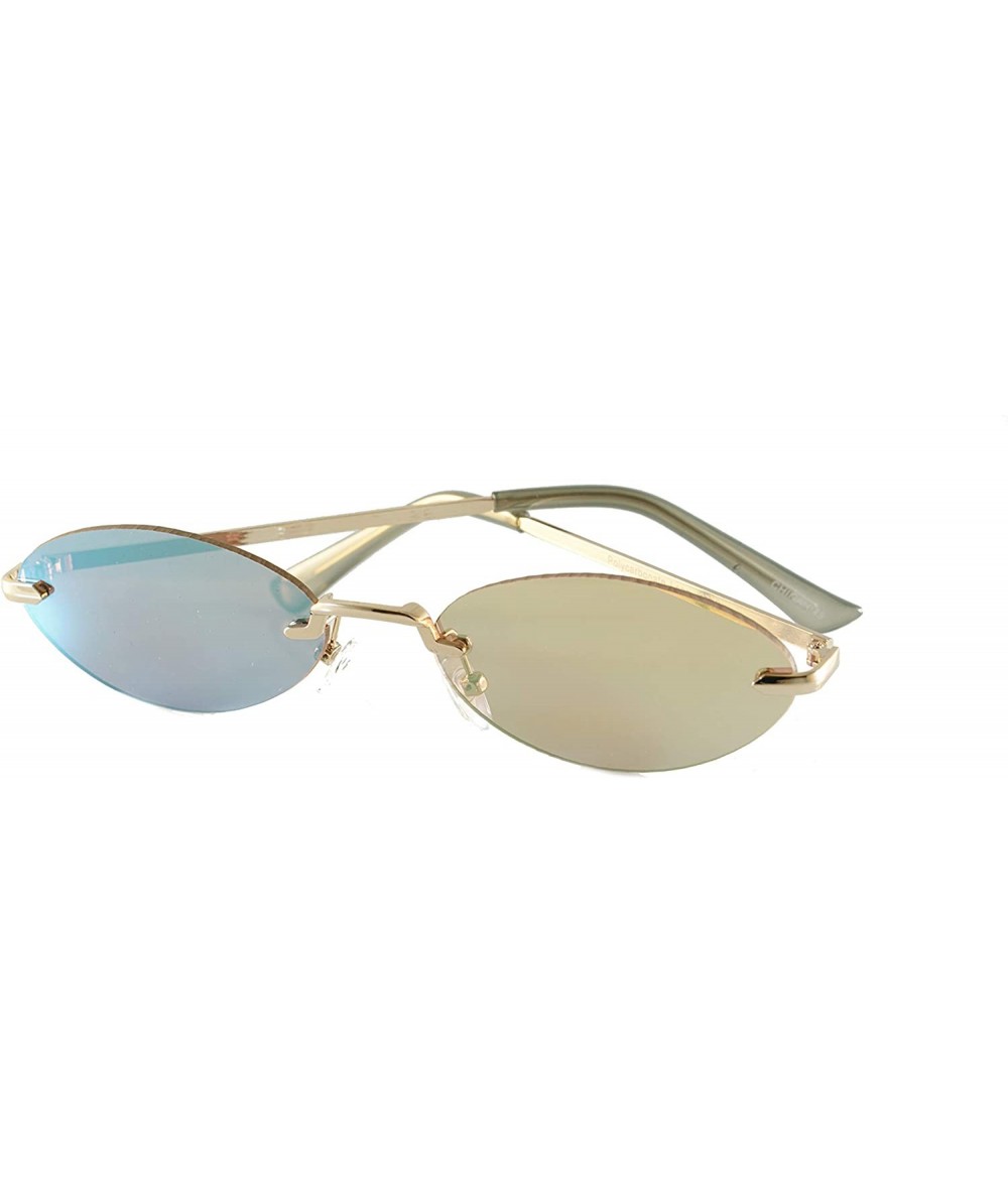 Rimless Rimless Tinted Mirrored Flat Lens Extreme Wide Slim Oval Round Sunglasses A283 - Green Rv - CL18U39ANYM $24.26