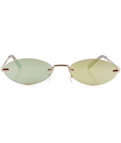 Rimless Rimless Tinted Mirrored Flat Lens Extreme Wide Slim Oval Round Sunglasses A283 - Green Rv - CL18U39ANYM $24.26