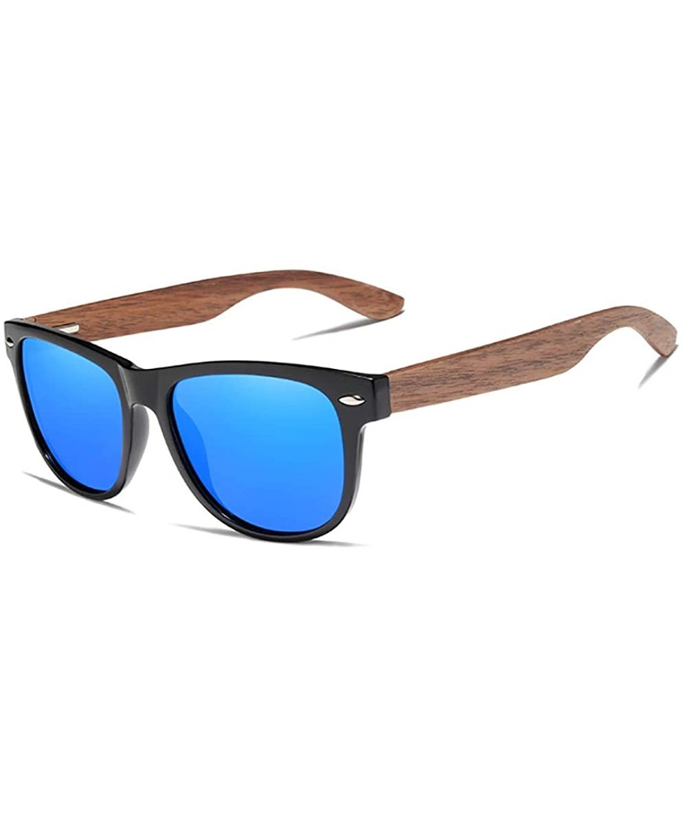 Square Genuine Walnut sunglasses square men polarized UV400 - Sky Blue - C518ZY27CWG $42.60