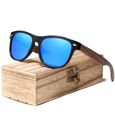 Square Genuine Walnut sunglasses square men polarized UV400 - Sky Blue - C518ZY27CWG $42.60