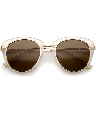 Cat Eye Retro Metal Trim And Temple Round Lens Cat Eye Sunglasses 48mm - Clear-gold / Brown - CX12JP6G45L $19.61