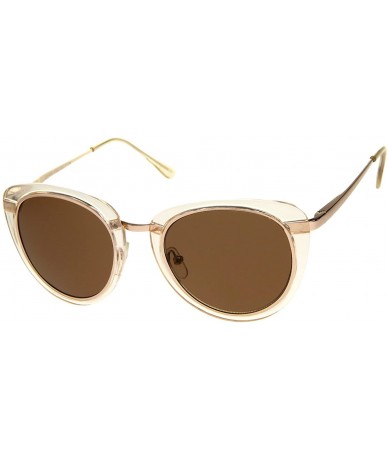 Cat Eye Retro Metal Trim And Temple Round Lens Cat Eye Sunglasses 48mm - Clear-gold / Brown - CX12JP6G45L $19.61