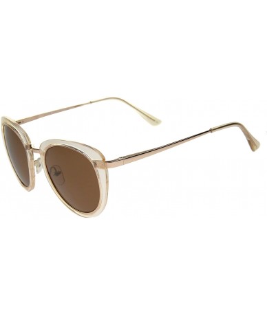 Cat Eye Retro Metal Trim And Temple Round Lens Cat Eye Sunglasses 48mm - Clear-gold / Brown - CX12JP6G45L $19.61