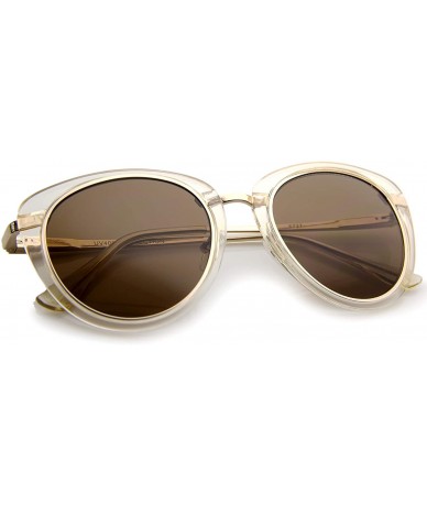 Cat Eye Retro Metal Trim And Temple Round Lens Cat Eye Sunglasses 48mm - Clear-gold / Brown - CX12JP6G45L $19.61