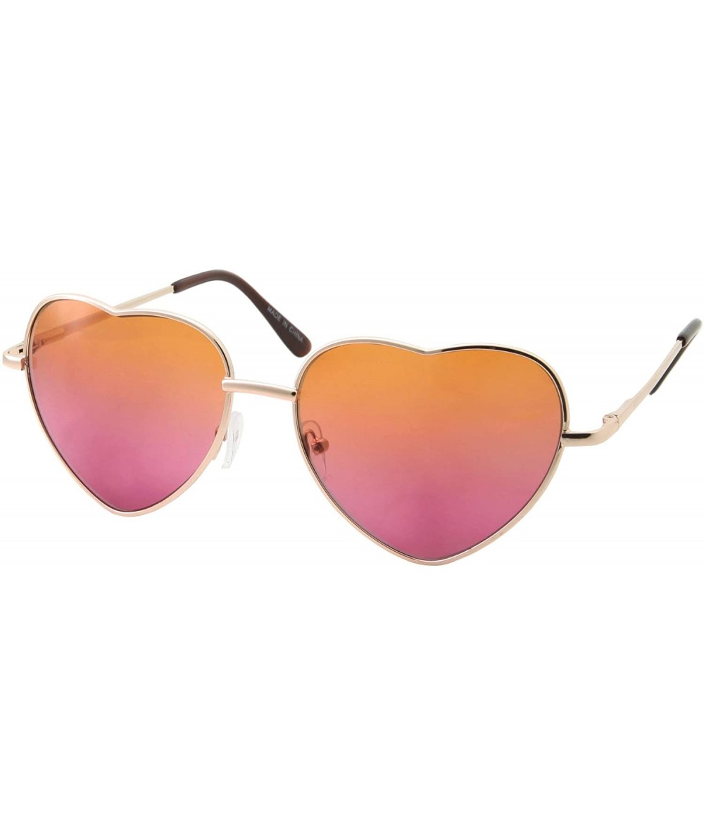 Oversized Heart Sunglasses Thin Metal Frame Lovely Heart Shaped Style for Women - Gold Frame - Orange/Purple Lens - C818UED0W...