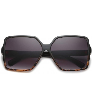 Square Square Oversized Sunglasses for Women Men Flat Top Fashion Shades - Black Leopard/ Gray Lens - CE18RGEANYS $20.57