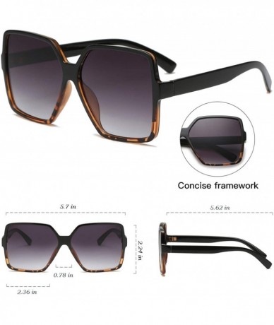 Square Square Oversized Sunglasses for Women Men Flat Top Fashion Shades - Black Leopard/ Gray Lens - CE18RGEANYS $20.57