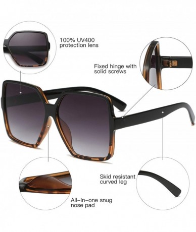 Square Square Oversized Sunglasses for Women Men Flat Top Fashion Shades - Black Leopard/ Gray Lens - CE18RGEANYS $20.57