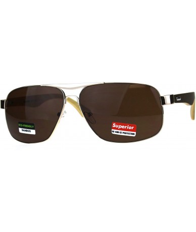 Rectangular Mens Narrow Metal Pilots Officer Bamboo Wood Arm Sunglasses - Gold Brown - CO180ARD2W7 $26.49