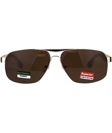 Rectangular Mens Narrow Metal Pilots Officer Bamboo Wood Arm Sunglasses - Gold Brown - CO180ARD2W7 $26.49