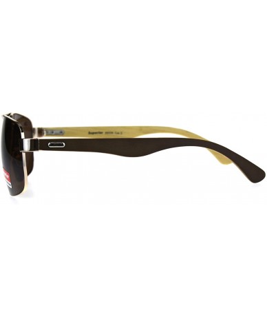 Rectangular Mens Narrow Metal Pilots Officer Bamboo Wood Arm Sunglasses - Gold Brown - CO180ARD2W7 $26.49