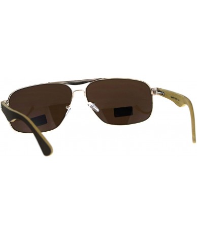 Rectangular Mens Narrow Metal Pilots Officer Bamboo Wood Arm Sunglasses - Gold Brown - CO180ARD2W7 $26.49