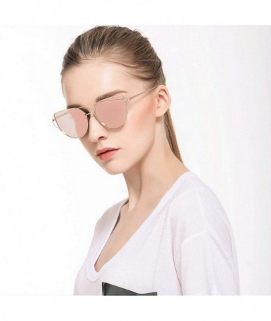 Rimless Cat Eye Brand Sunglasses Women Designer Mirror Flat Rose Gold Vintage Metal Reflective Female - C2 - CA198A2G9GT $64.67