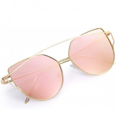 Rimless Cat Eye Brand Sunglasses Women Designer Mirror Flat Rose Gold Vintage Metal Reflective Female - C2 - CA198A2G9GT $64.67