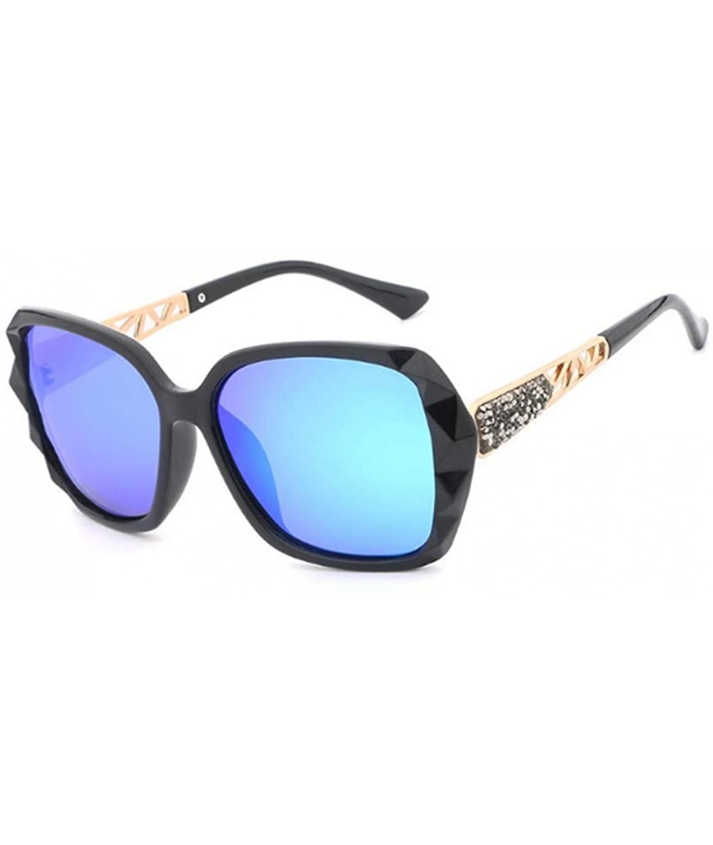 Goggle Women's Large Frame Sunglasses polarizing Anti-Ultraviolet Sunglasses - Black Frame Blue Lens - CB18YLI9DHL $57.04