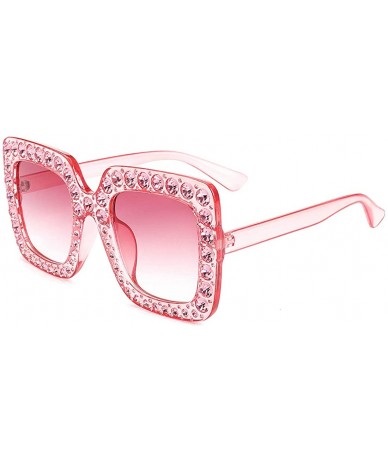 Rimless ROYAL GIRL Elton Square Rhinestone Sunglasses Oversized Diamond Bling Bling Glasses - Pink-gradient - CQ1872WX2CK $25.74