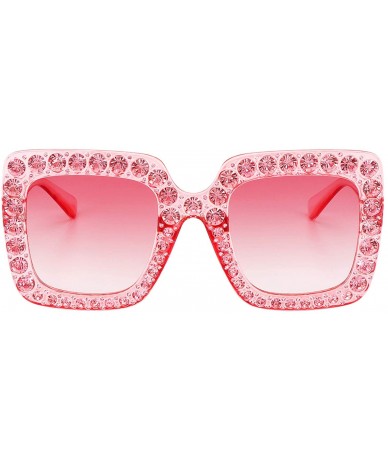 Rimless ROYAL GIRL Elton Square Rhinestone Sunglasses Oversized Diamond Bling Bling Glasses - Pink-gradient - CQ1872WX2CK $25.74