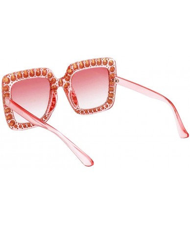 Rimless ROYAL GIRL Elton Square Rhinestone Sunglasses Oversized Diamond Bling Bling Glasses - Pink-gradient - CQ1872WX2CK $25.74